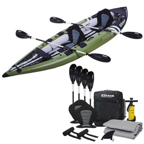 Elkton Outdoors Hard Shell Recreational Tandem Kayak, 2 or 3 Person Sit On  Top Kayak Package with 2 EVA Padded Seats, Includes 2 Aluminum Paddles and